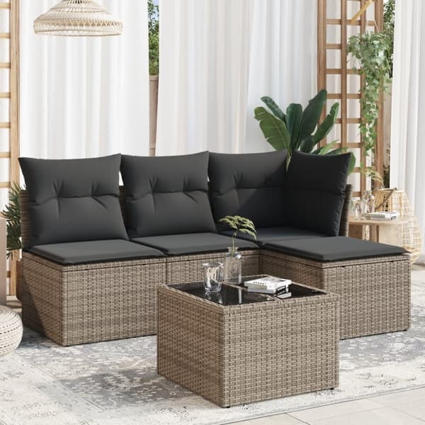 vidaXL sofasæt 5 dele med hynder polyrattan grå