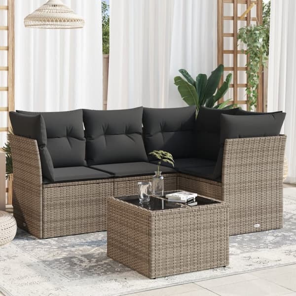 vidaXL sofasæt 5 dele med hynder polyrattan grå