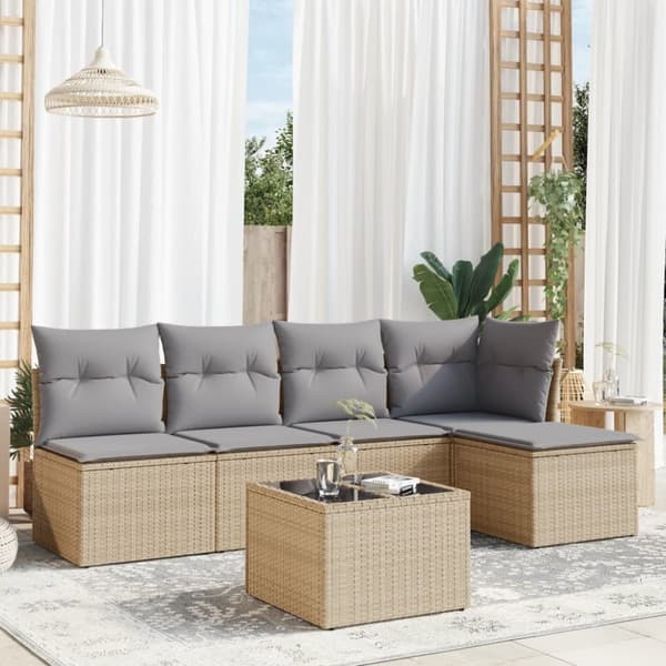 vidaXL sofasæt til haven 6 dele med hynder polyrattan beige