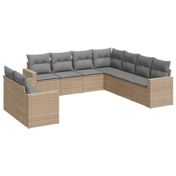 vidaXL sofasæt til haven 9 dele med hynder polyrattan beige