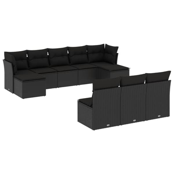 vidaXL Loungegrupp 10 delar med svarta dynor konstrotting