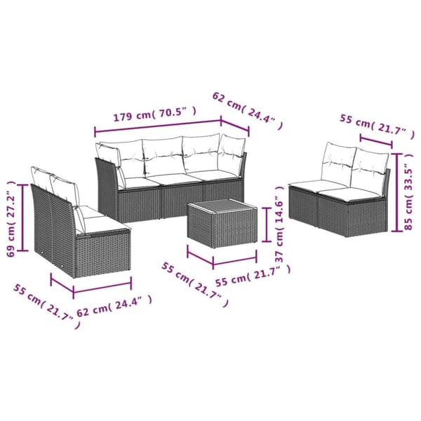 vidaXL sofasæt til haven 8 dele med hynder polyrattan sort