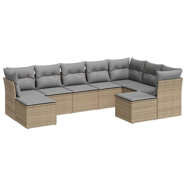vidaXL Soffgrupp för trädgården med dynor 9 delar beige konstrotting