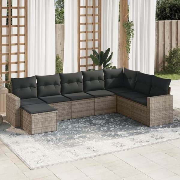 vidaXL sofasæt til haven 8 dele med hynder polyrattan grå