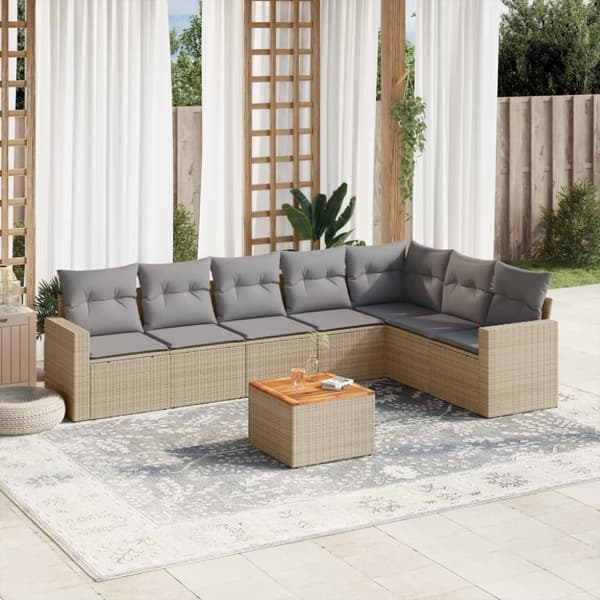 vidaXL sofasæt til haven 8 dele med hynder polyrattan beige