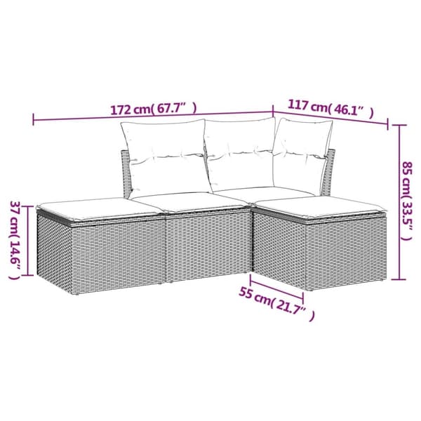 vidaXL sofasæt til haven 4 dele med hynder polyrattan beige