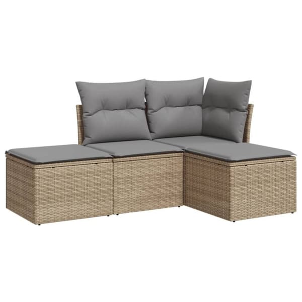 vidaXL sofasæt til haven 4 dele med hynder polyrattan beige