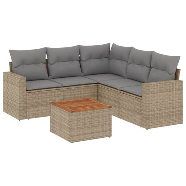 vidaXL sofasæt til haven 6 dele med hynder polyrattan beige