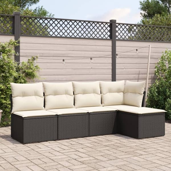 vidaXL sofasæt til haven 5 dele med hynder polyrattan sort