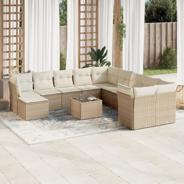 vidaXL sofasæt til haven 12 dele med hynder polyrattan beige