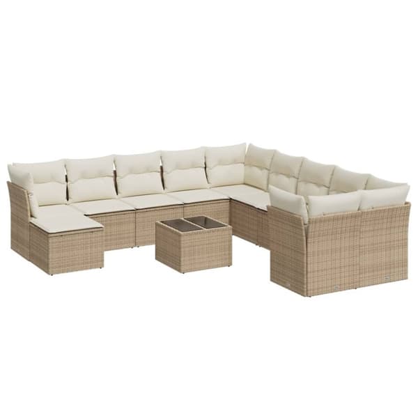 vidaXL sofasæt til haven 12 dele med hynder polyrattan beige