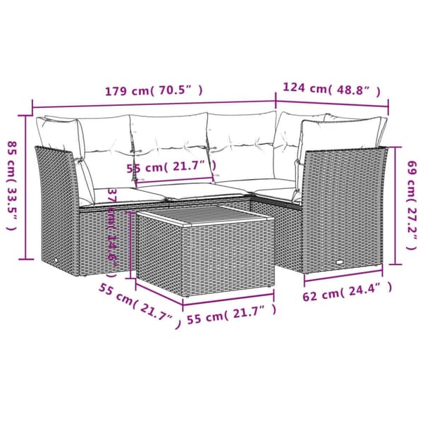 vidaXL sofasæt til haven 5 dele med hynder polyrattan beige