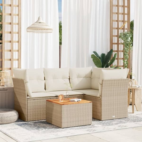 vidaXL sofasæt til haven 5 dele med hynder polyrattan beige