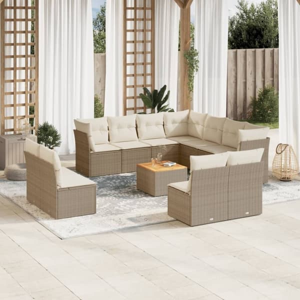vidaXL sofasæt til haven 12 dele med hynder polyrattan beige