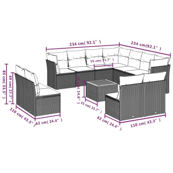 vidaXL sofasæt til haven 12 dele med hynder polyrattan beige