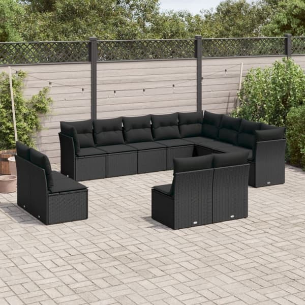 vidaXL sofasæt til haven 12 dele med hynder polyrattan sort