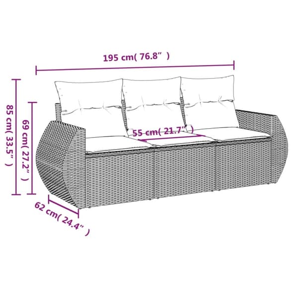 vidaXL sofasæt til haven 3 dele med hynder polyrattan sort