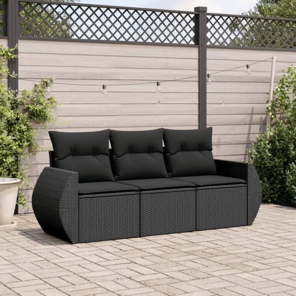 vidaXL sofasæt til haven 3 dele med hynder polyrattan sort