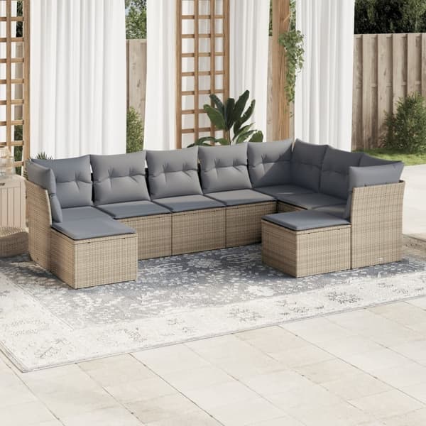 vidaXL Soffgrupp för trädgården med dynor 9 delar beige konstrotting