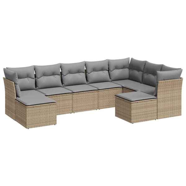 vidaXL Soffgrupp för trädgården med dynor 9 delar beige konstrotting