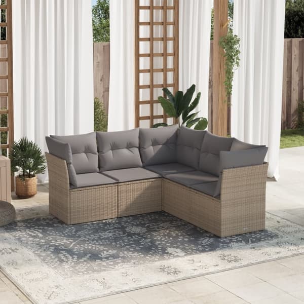 vidaXL sofasæt til haven 5 dele med hynder polyrattan beige