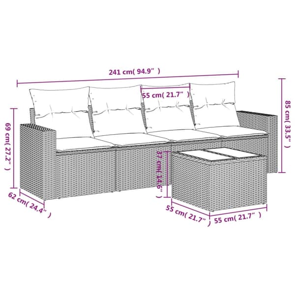 vidaXL sofasæt til haven 5 dele med hynder polyrattan beige