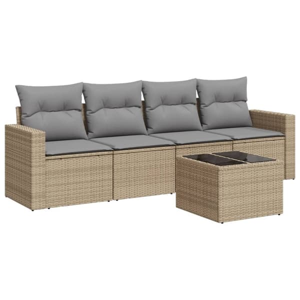 vidaXL sofasæt til haven 5 dele med hynder polyrattan beige