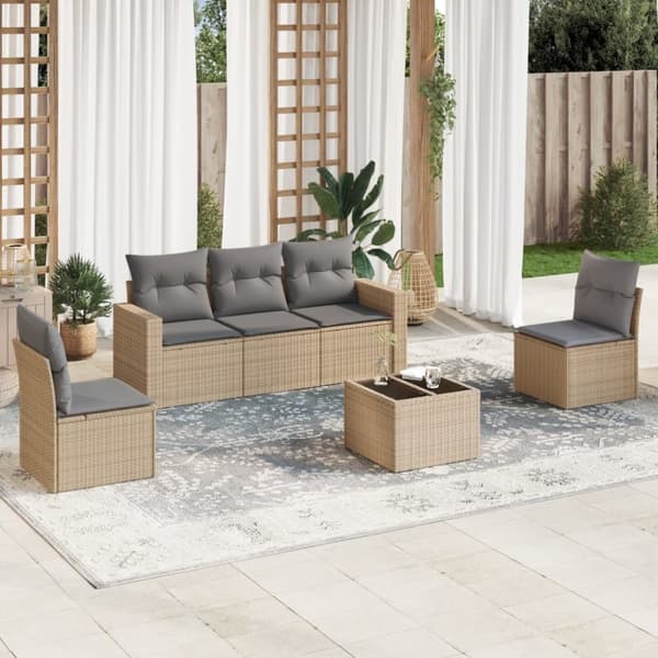 vidaXL sofasæt til haven 6 dele med hynder polyrattan beige