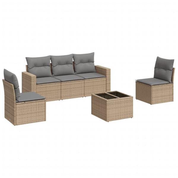 vidaXL sofasæt til haven 6 dele med hynder polyrattan beige
