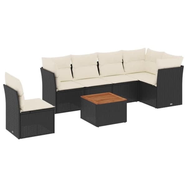 vidaXL sofasæt til haven 7 dele med hynder polyrattan sort