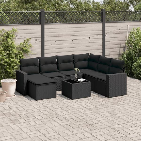 vidaXL sofasæt til haven 8 dele med hynder polyrattan sort