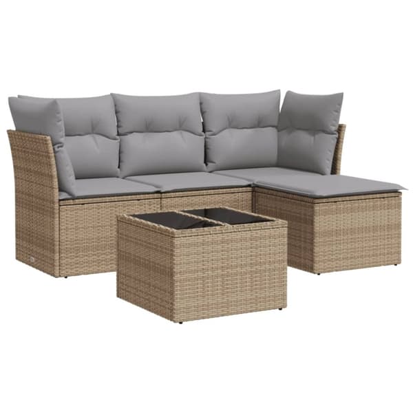 vidaXL sofasæt til haven 5 dele med hynder polyrattan beige