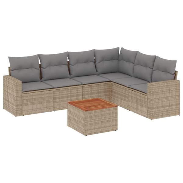 vidaXL sofasæt til haven 7 dele med hynder polyrattan beige