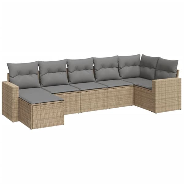 vidaXL sofasæt til haven 7 dele med hynder polyrattan beige