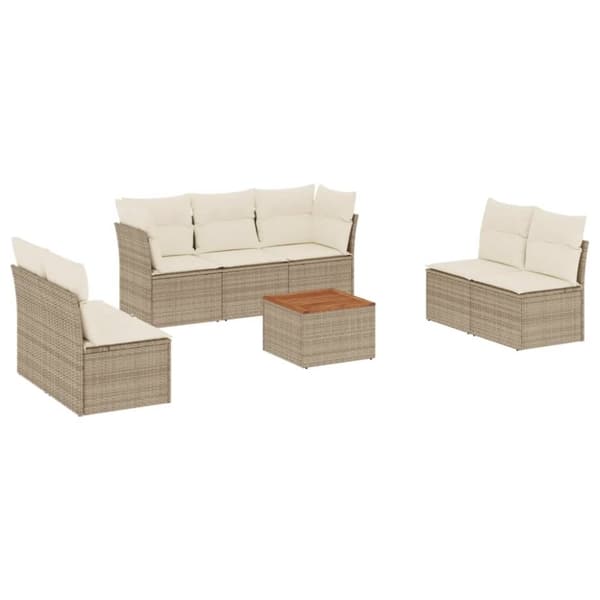 vidaXL Matgrupp för trädgården med dynor 8 delar beige konstrotting