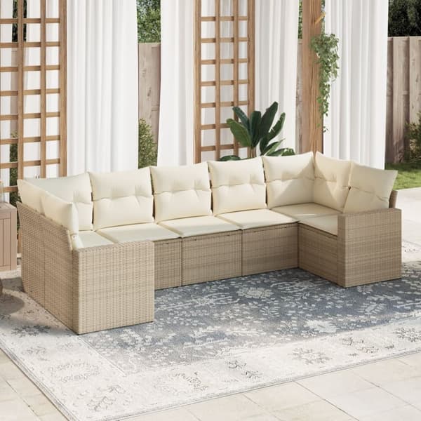 vidaXL sofasæt til haven 7 dele med hynder polyrattan beige