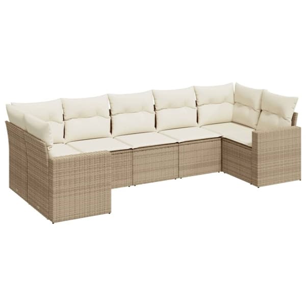 vidaXL sofasæt til haven 7 dele med hynder polyrattan beige