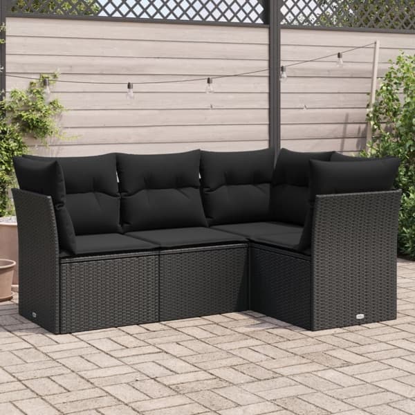 vidaXL sofasæt til haven 4 dele med hynder polyrattan sort