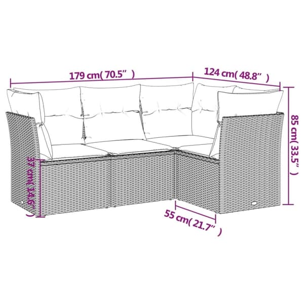 vidaXL sofasæt til haven 4 dele med hynder polyrattan sort