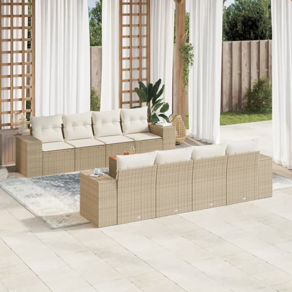 vidaXL sofasæt til haven 9 dele med hynder polyrattan beige