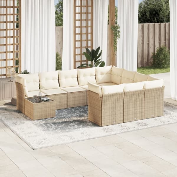 vidaXL sofasæt til haven 11 dele med hynder polyrattan beige