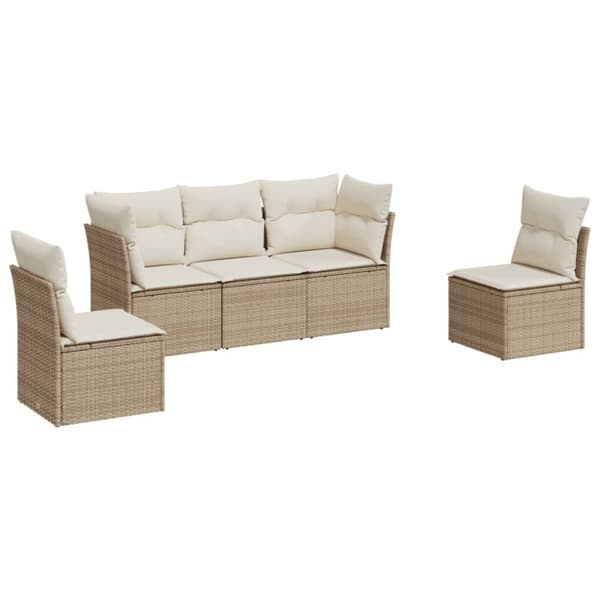 vidaXL Soffgrupp för trädgården med dynor 5 delar beige konstrotting