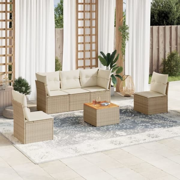 vidaXL sofasæt til haven 6 dele med hynder polyrattan beige