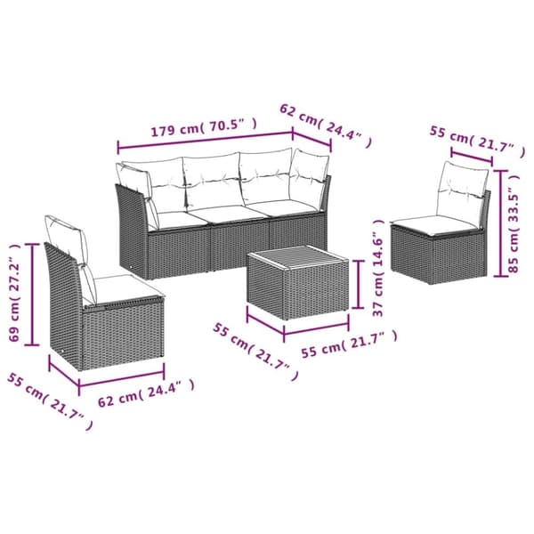 vidaXL sofasæt til haven 6 dele med hynder polyrattan beige