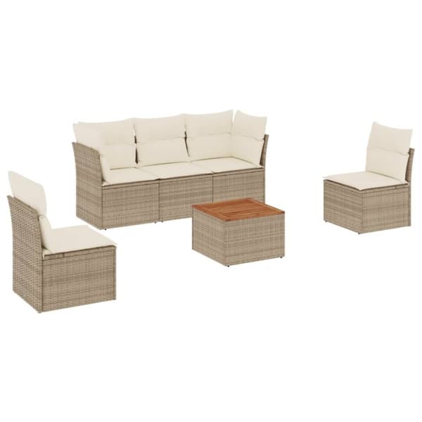 vidaXL sofasæt til haven 6 dele med hynder polyrattan beige