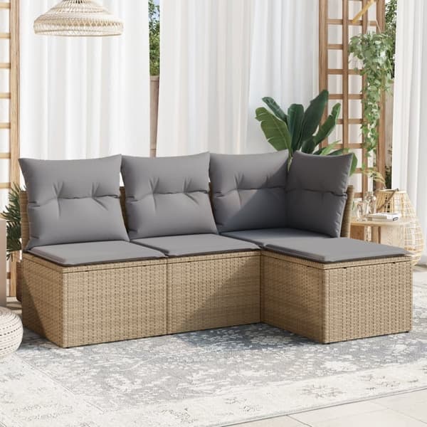 vidaXL sofasæt til haven 4 dele med hynder polyrattan beige