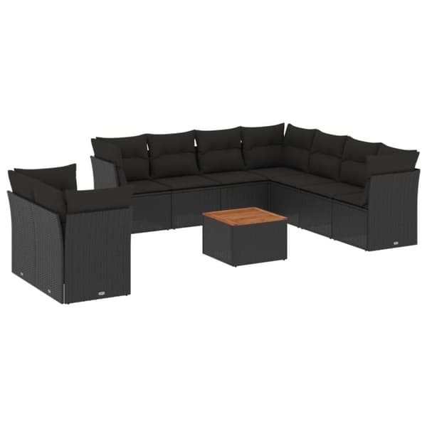 vidaXL sofasæt til haven 10 dele med hynder polyrattan sort