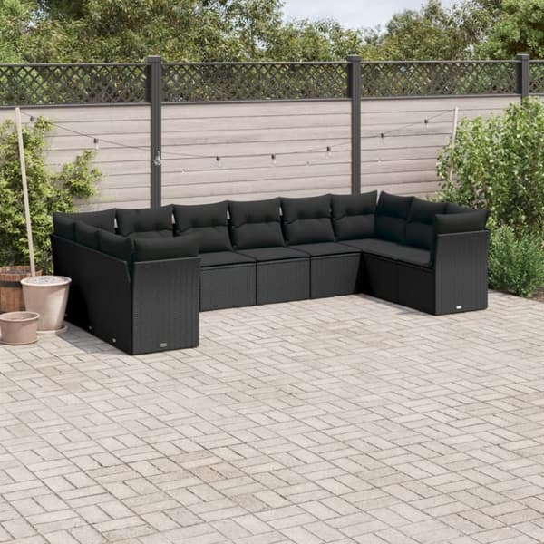 vidaXL sofasæt til haven 10 dele med hynder polyrattan sort