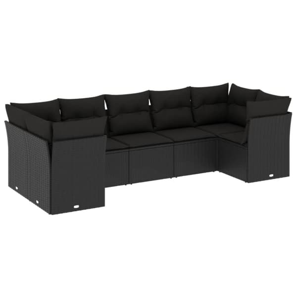 vidaXL sofasæt til haven 7 dele med hynder polyrattan sort
