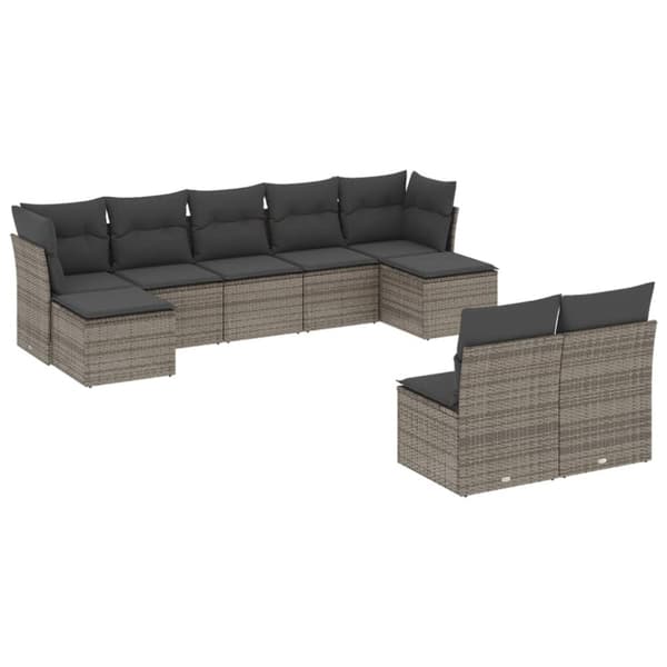 vidaXL sofasæt til haven 9 dele med hynder polyrattan grå